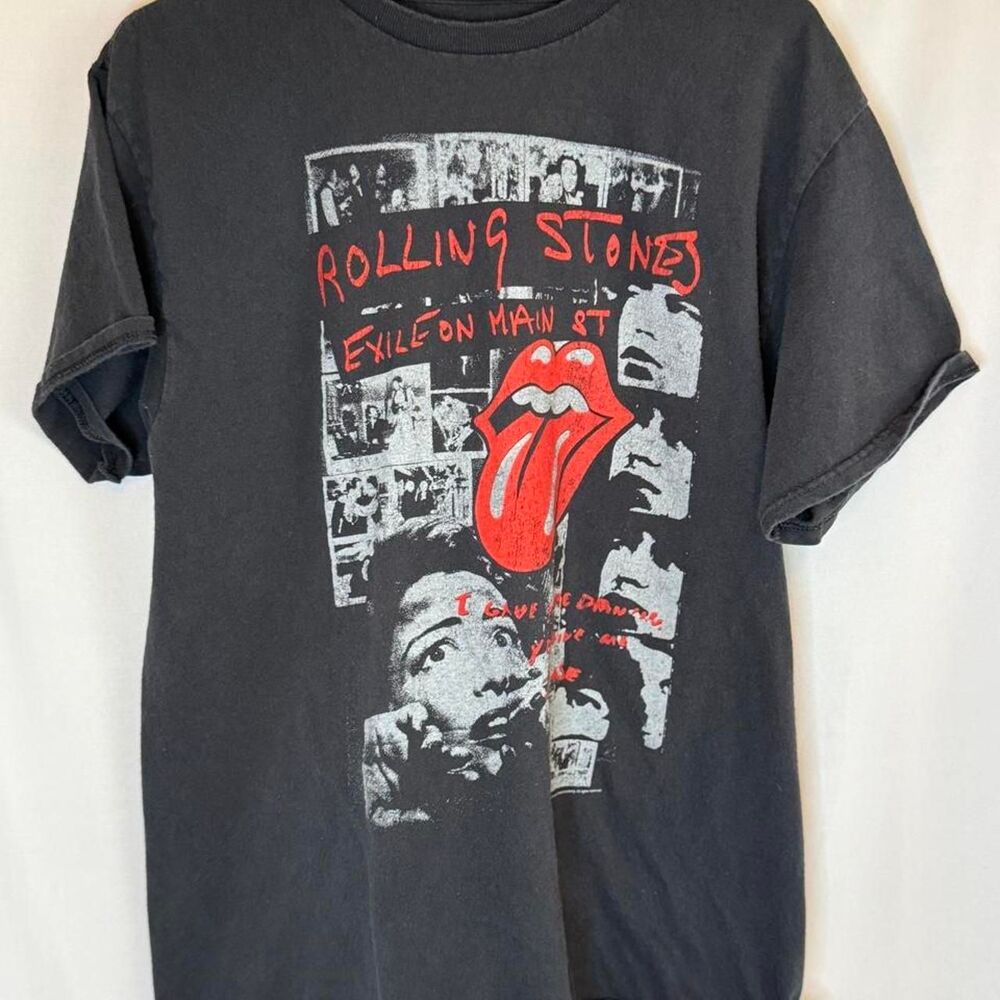 Rolling Stones Exile On Main St Band Graphic Tee T-Shirt Black Large 100% Cotton